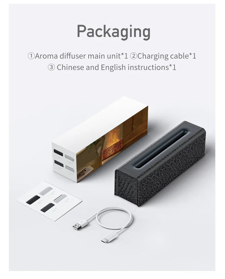 Square creative lava flame desktop humidifier and aroma diffuser in black or white colour on a desk.