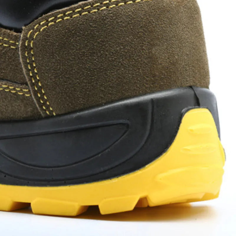 Bronze cow suede leather steel toe safety boots with anti-skid sole for workplace protection