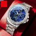 Men's automatic mechanical watch with diamond hour markers and stainless steel bracelet