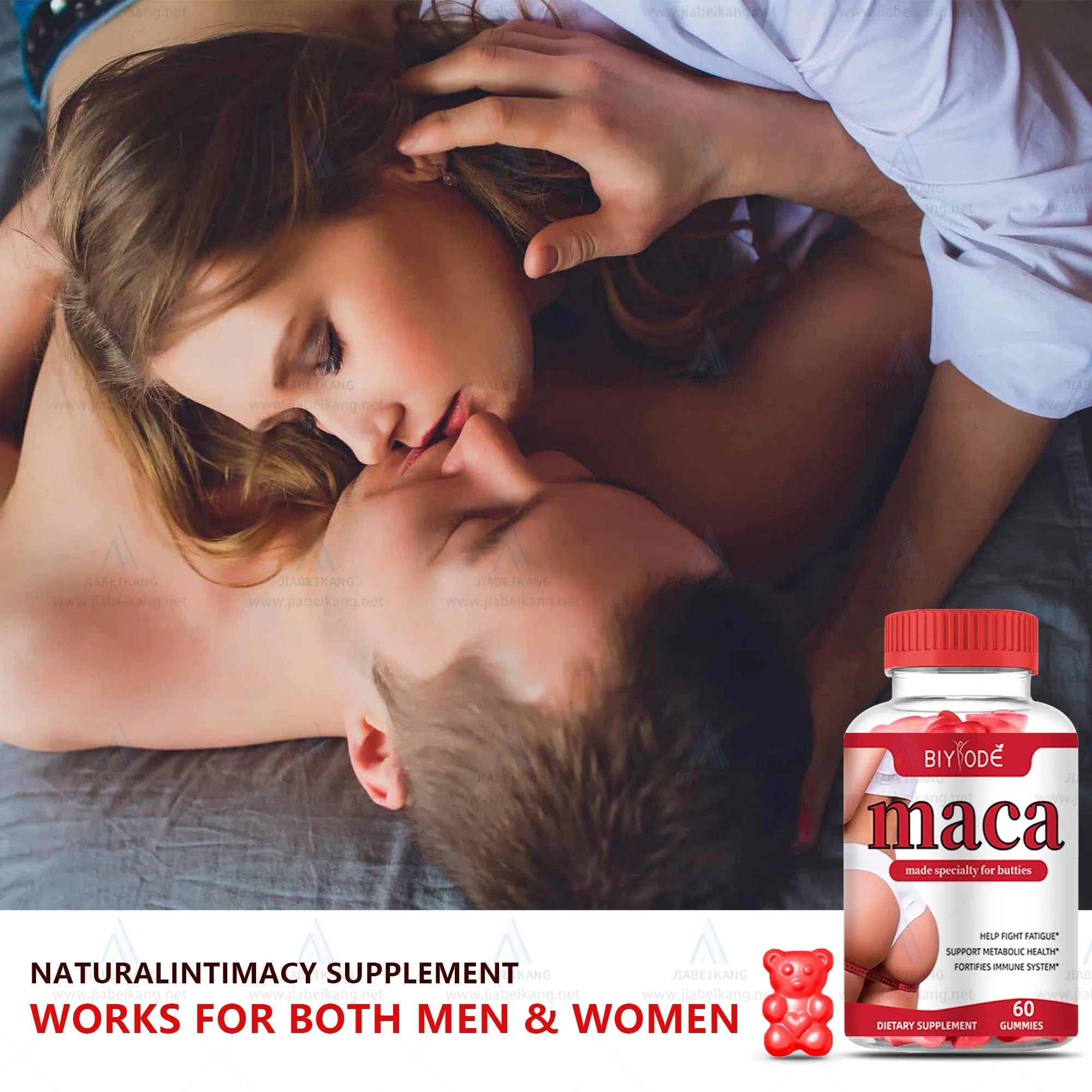 Maca gummies for hip and booty curve support in a bottle with 60 gummies, original flavour, beauty shape supplement