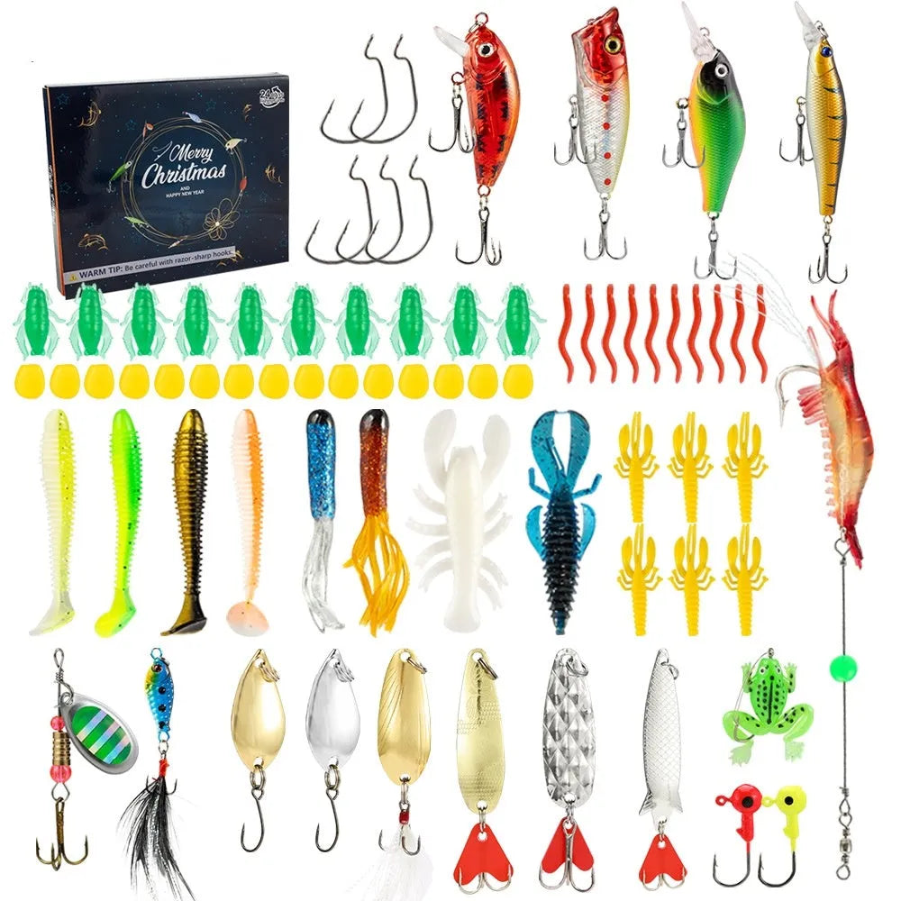 24-piece metal fishing lure set in blind box packaging for Christmas gifting