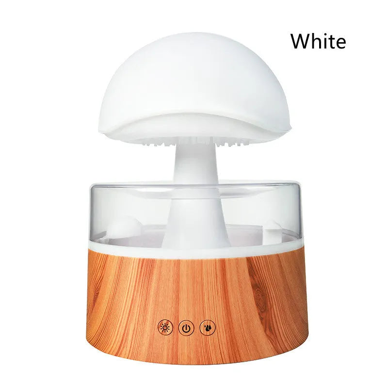 White cloud-shaped aromatherapy humidifier with LED lights and simulated raindrops.