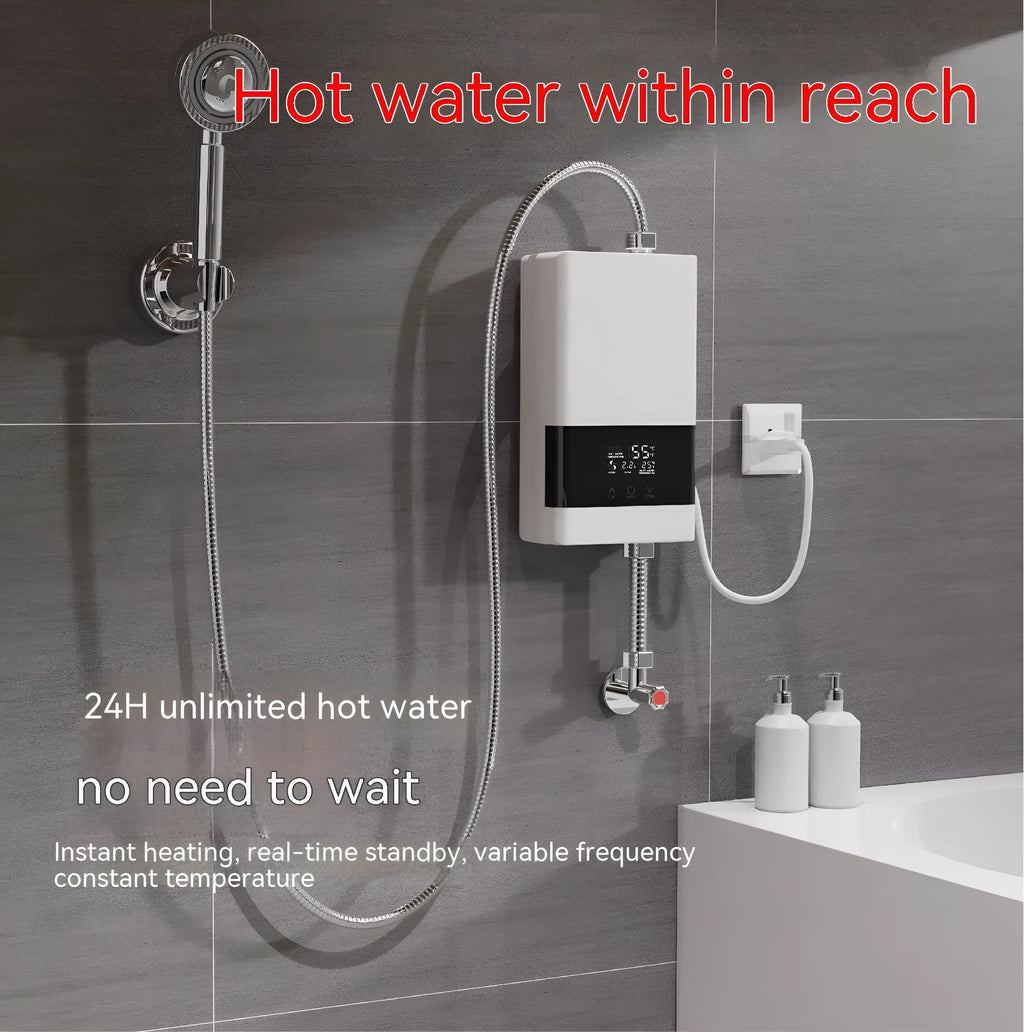 Instant water heater unit with LED touch screen display for kitchen and shower use