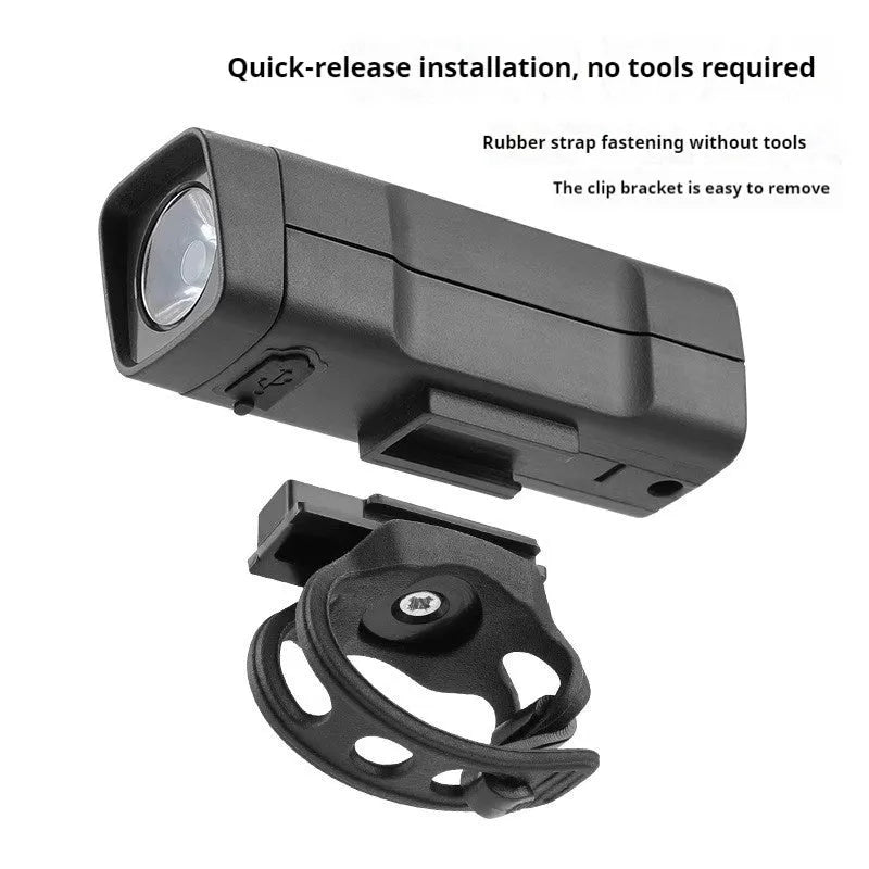 Bicycle headlight with quick-release strap bracket and USB charging port