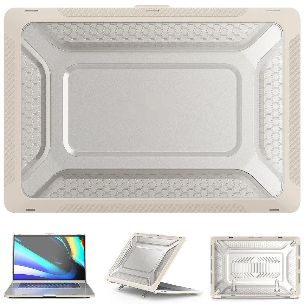 MacBook protective hard shell case in cool black, starry sky grey, elegant apricot, and sapphire blue colours for Air and Pro models.