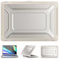 MacBook protective hard shell case in cool black, starry sky grey, elegant apricot, and sapphire blue colours for Air and Pro models.