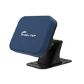 Magnetic car phone holder with nylon base and silicone surface attached to dashboard, available in black