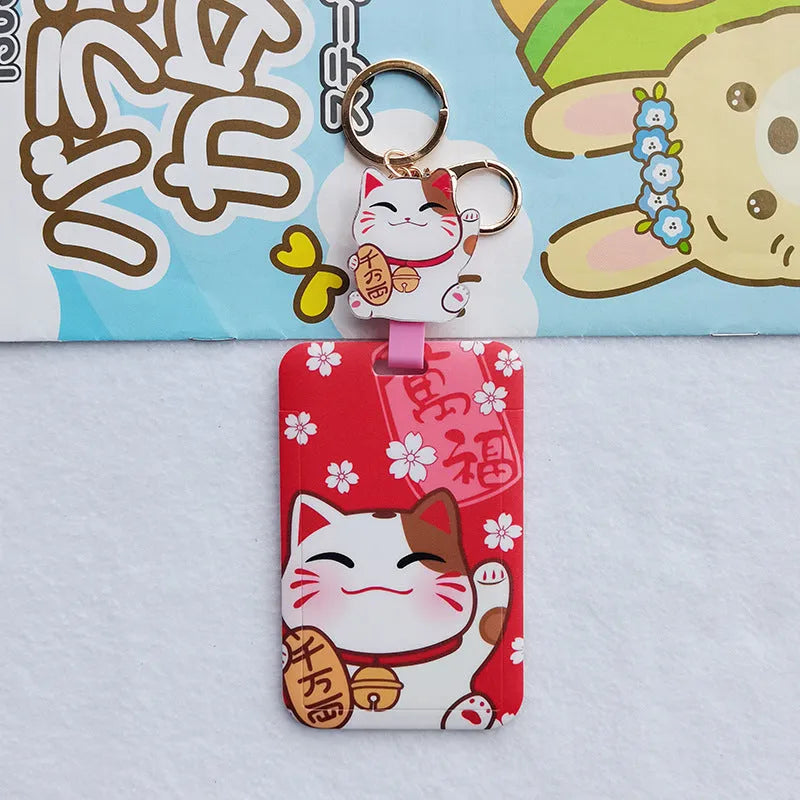 Lucky Cat cartoon-themed plastic card sleeve with a decorative ferrule pendant.