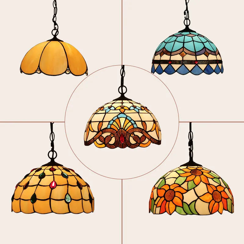 European retro baroque chandelier with colourful glaze and hanging ornaments in abstract Style 2 design