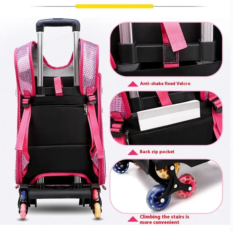 Blue transparent folding pet trolley bag with shoulder strap and wheels for small dog or cat.