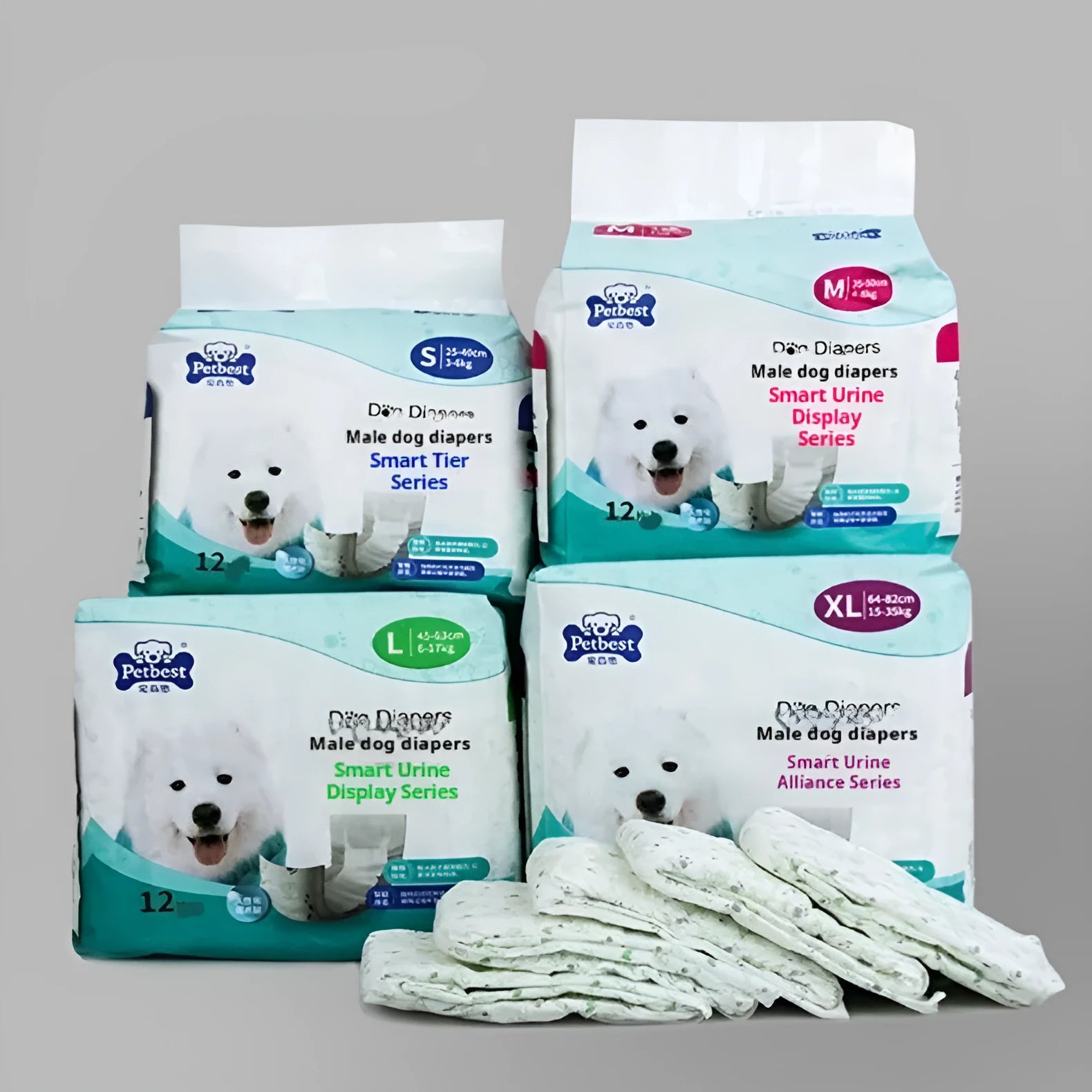 Petbest male dog diaper white disposable urine display incontinence product on plain background