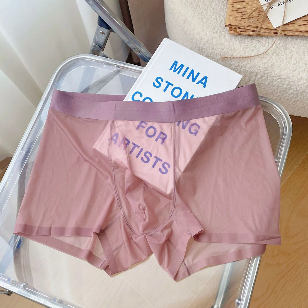 Men's seamless boxer shorts in light brown colour showing mid-waist and quick-dry nylon fabric