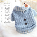 Blue wool plaid fleece-lined dog sweater with fake two-piece jacket design