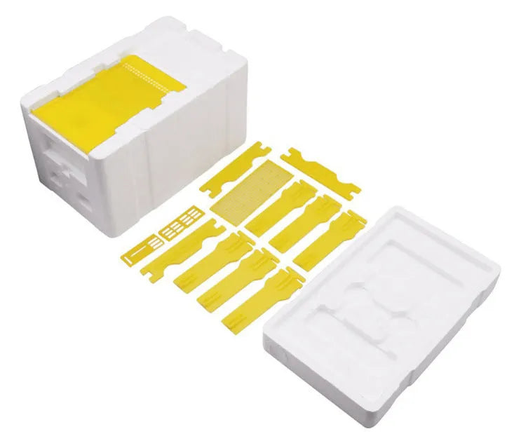 Three white EPS foam delivery boxes for beekeeping equipment transport and storage