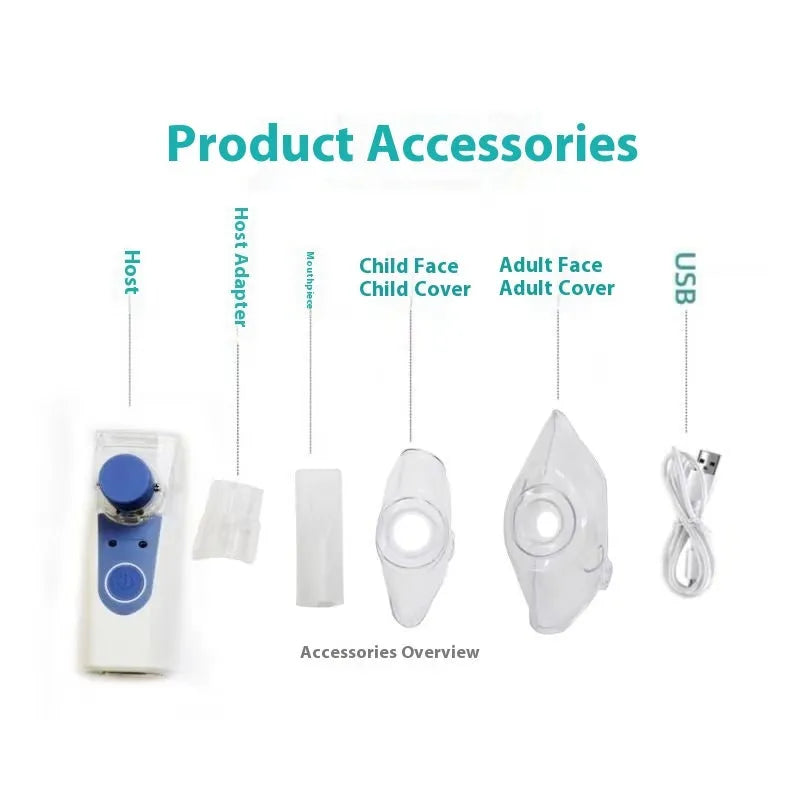 A white columnar handheld USB nebuliser for quiet household drug atomisation.
