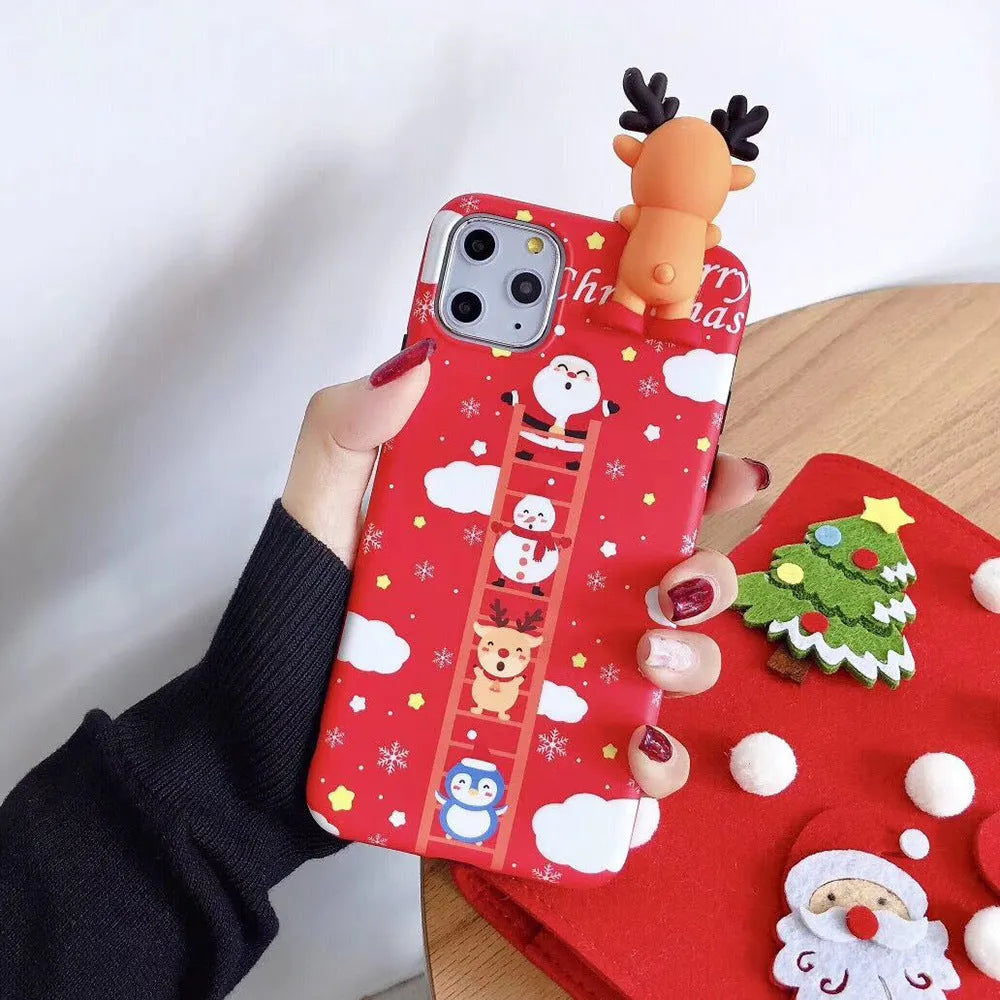 Christmas-themed silicone phone case for iPhone showing festive design on back cover