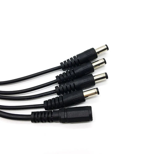 Black 12V DC 1-to-4 monitoring power splitter cable with 5.5mm connectors for CCTV cameras