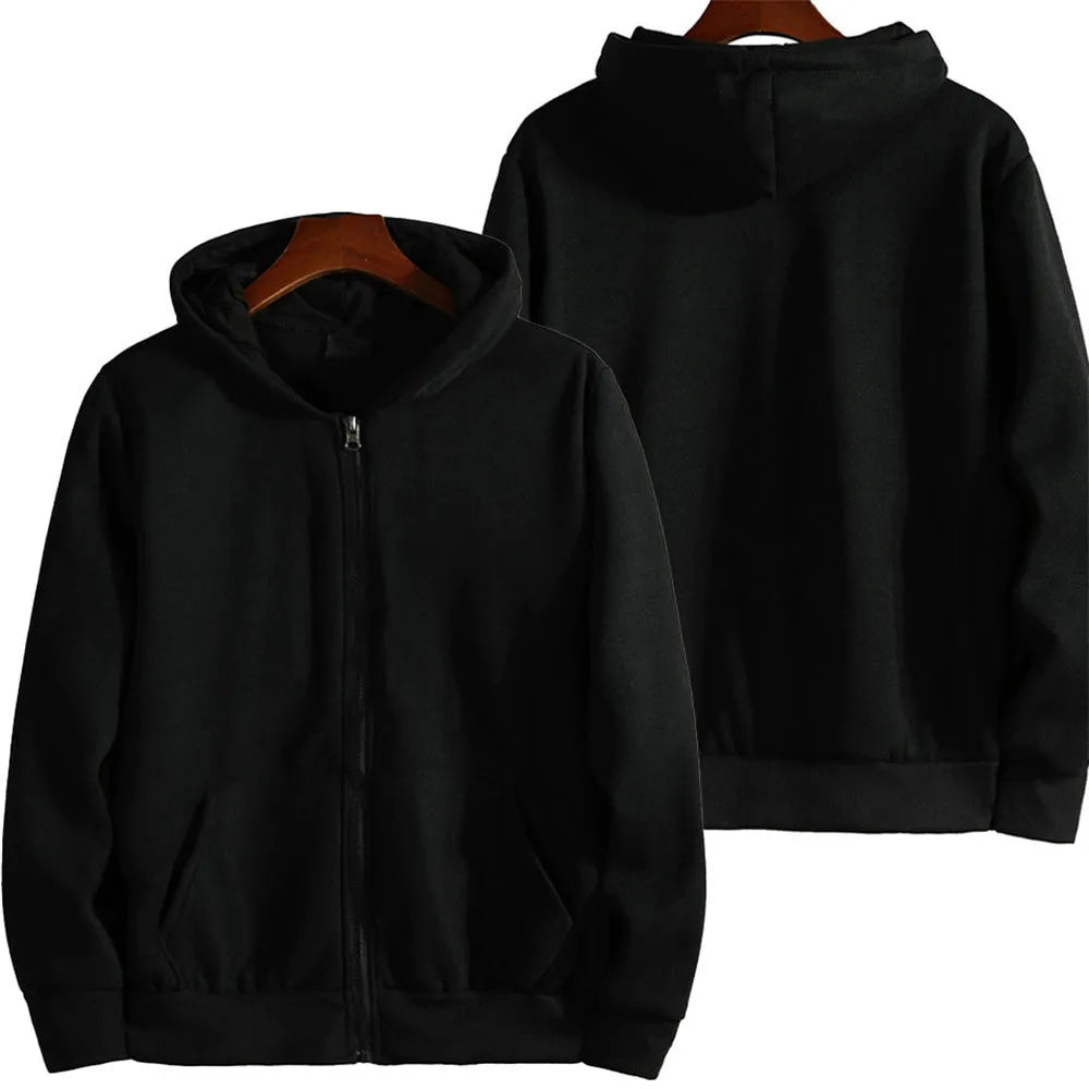 Men's loose American-style cardigan zipper jacket in solid colour with zipper front closure
