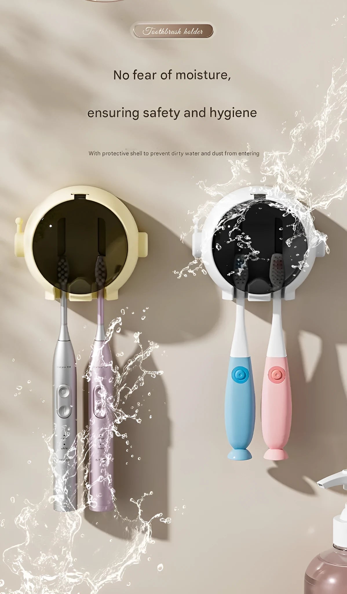 Cartoon wall-mounted plastic toothbrush holder with pink colour, holding children's toothbrushes in bathroom