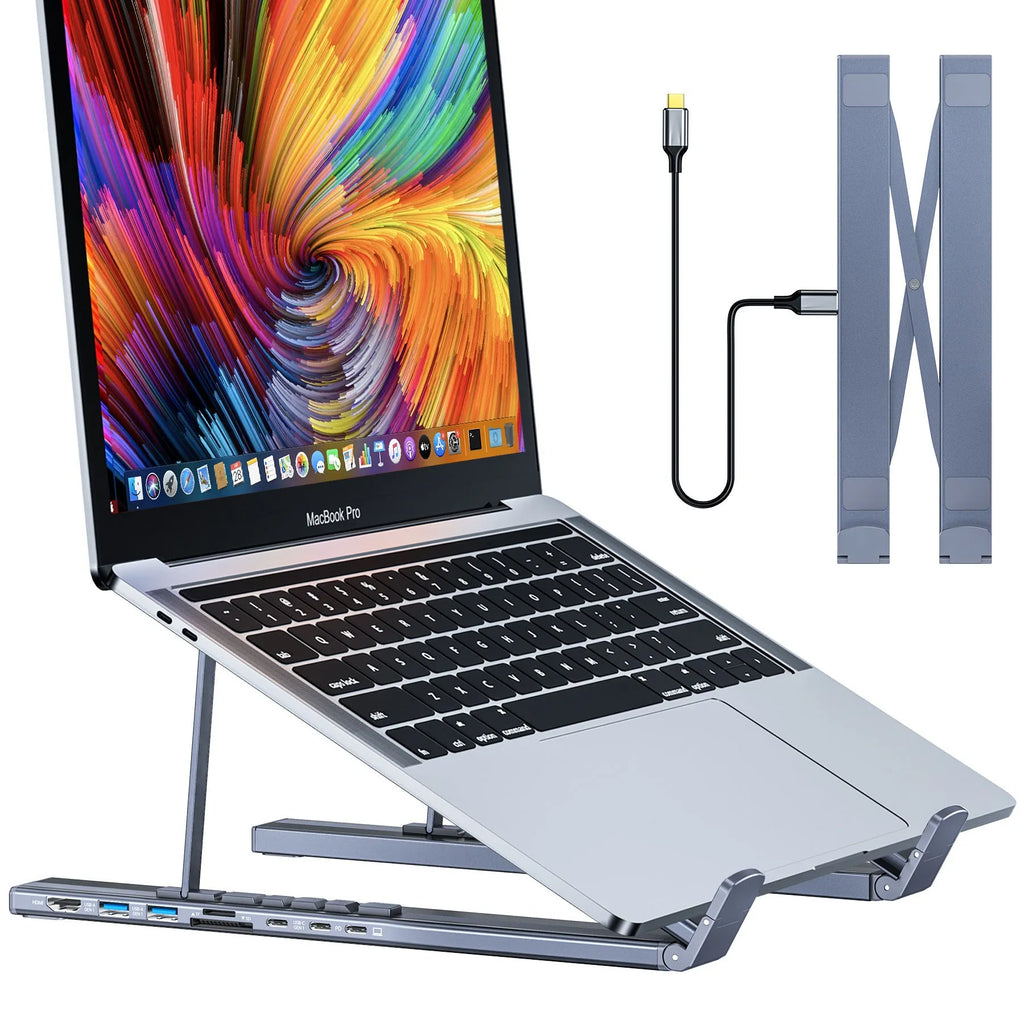 Aluminum alloy folding laptop docking station with 8-in-1 HUB ports and 0.6m cable