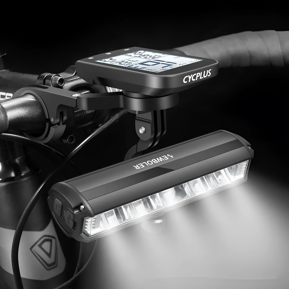 Baojia lifting bracket bicycle light with black plastic housing and taillight, 10000mAh rechargeable model