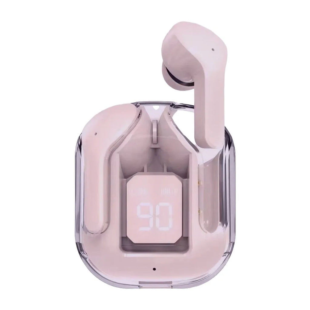 Transparent space capsule case true wireless Bluetooth headset with digital display screen in multiple colour options
