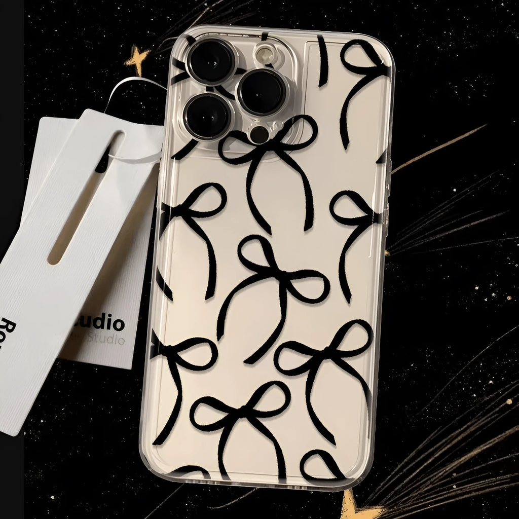 Black ribbon bow transparent TPU phone case for Apple iPhone 15 Pro Max