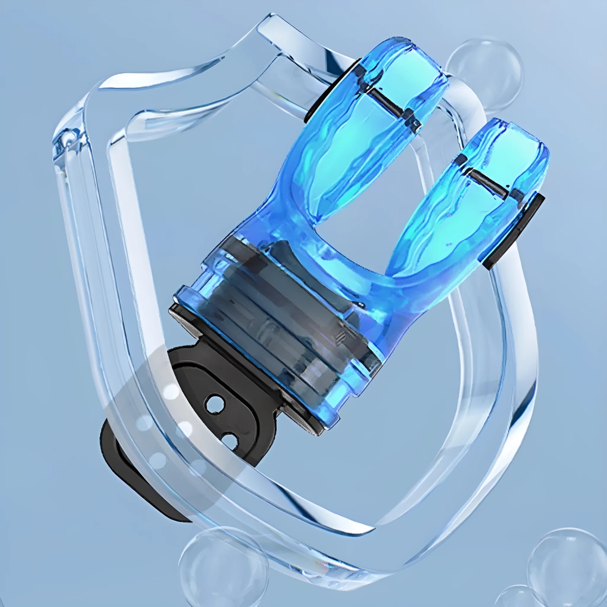 Edible silicone diving mouthpiece, 110mm long, shown in various colours including blue, green, pink and transparent options.
