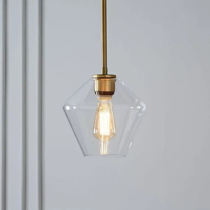 Nordic minimalist glass single head chandelier with gold hardware and cognac shade 17cm diameter