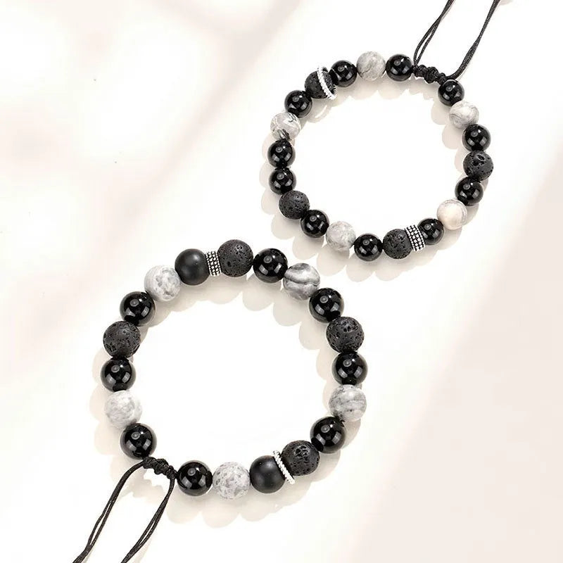 Black agate map stone volcanic bracelet with diamond design in Chinese style