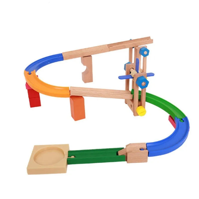 Wooden track building blocks set, educational construction toy for children aged 4-6, Toy colour option