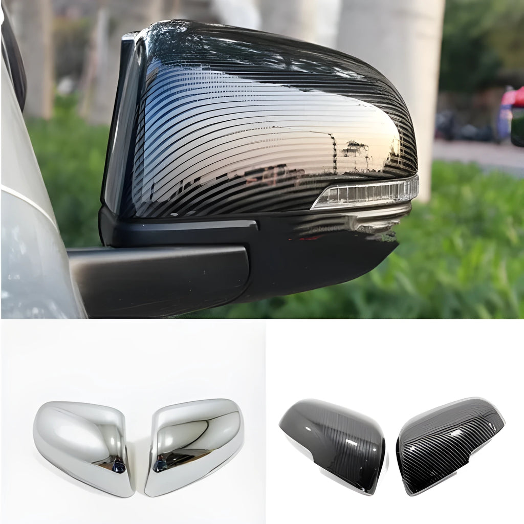 Plastic rearview mirror protection cover in carbon fibre black finish