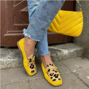 Low heel suede casual women's shoes in yellow with round toe and flat heel