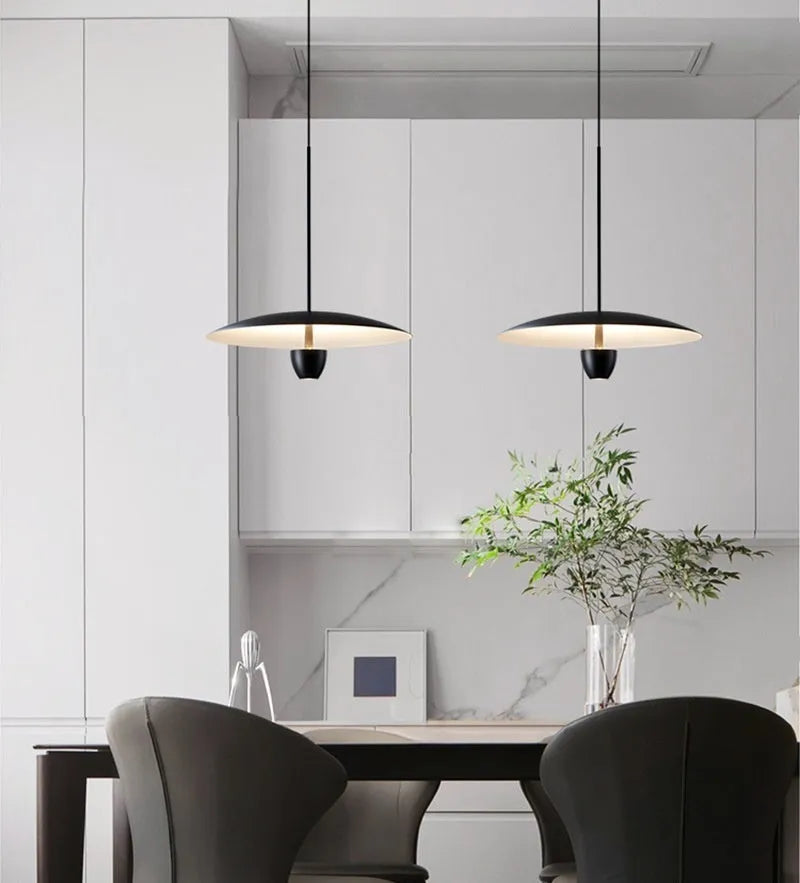 Modern minimalist black chandelier with 400mm diameter emitting warm light for dining room or bedroom