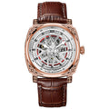 Automatic mechanical men's watch with stainless steel case and leather strap in four colour options