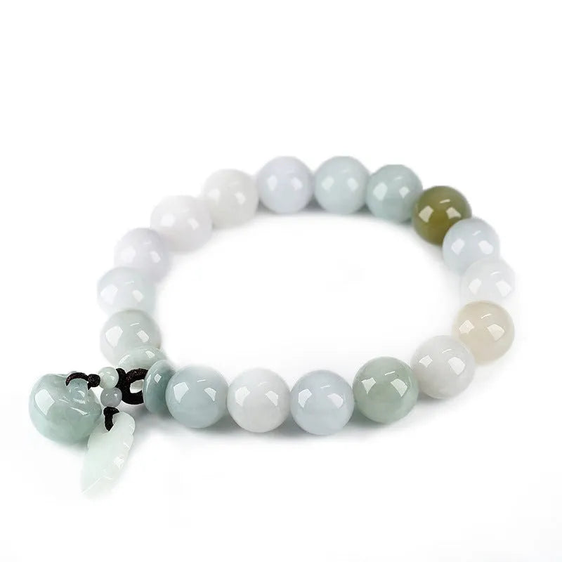 Natural emerald jade bracelet with geometric pendant and Maitreya Buddha charm