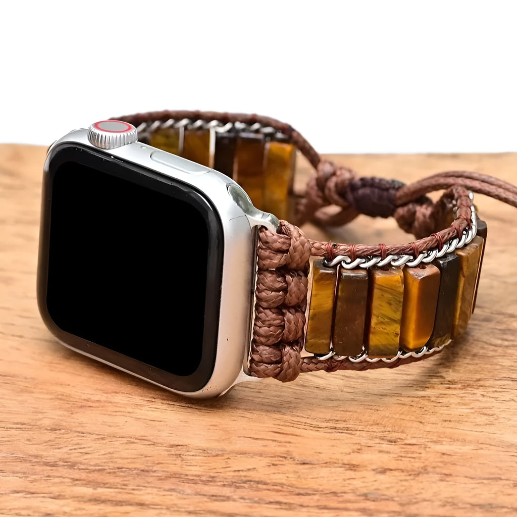 Rectangular tiger eye stone chain men's watch strap bracelet with adjustable textile band