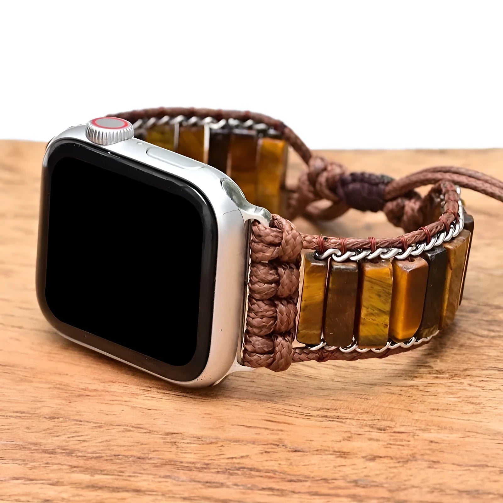 Rectangular tiger eye stone chain men's watch strap bracelet with adjustable textile band