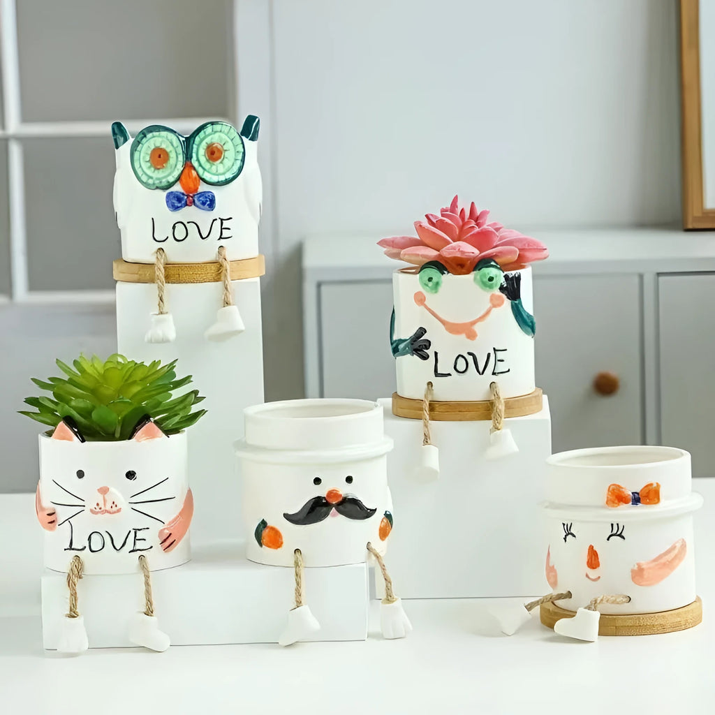 Ceramic hanging foot flowerpot in cartoon style for succulents and desktop plants