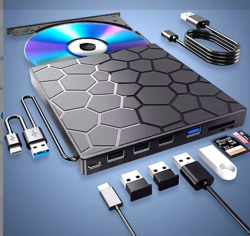 Black external USB CD drive writer with compact rectangular design