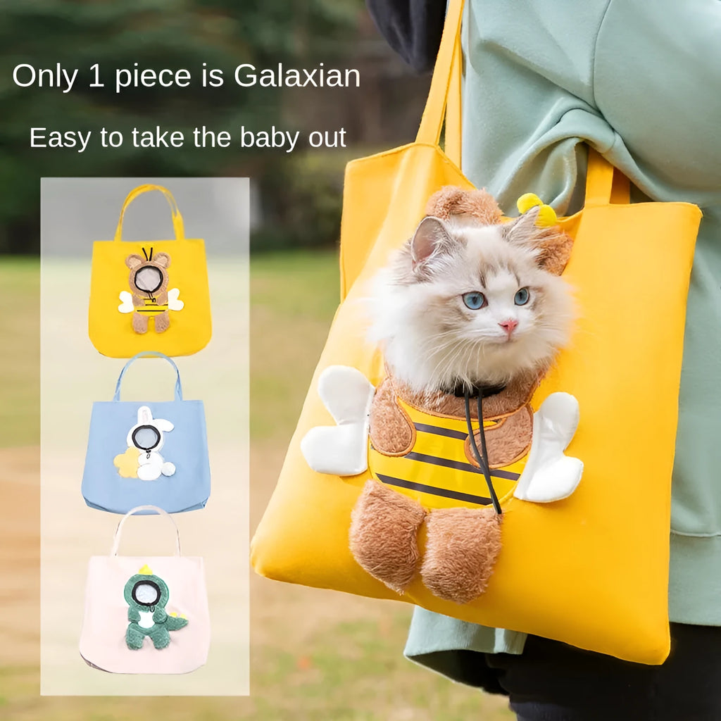 Little Bee Design canvas pet carrier bag with adjustable head opening and safety zippers