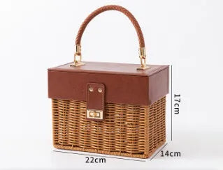 Hand-woven rattan and bamboo gift box with natural weave texture, available in small or large size