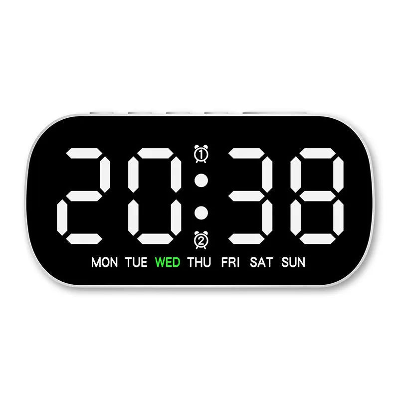 LED digital alarm clock with plastic shell, 10mm thick, in white colour option