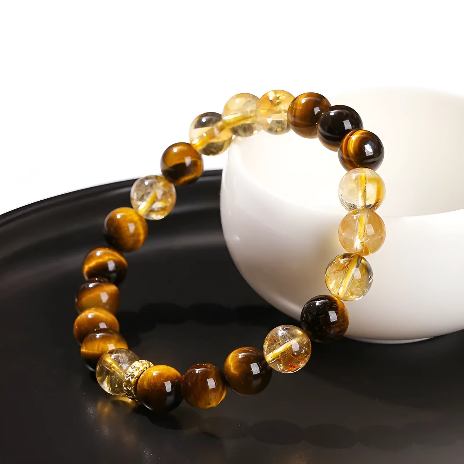 Natural yellow tiger stone mixed yellow tower crystal bracelet round beads 8mm women's handmade jewellery