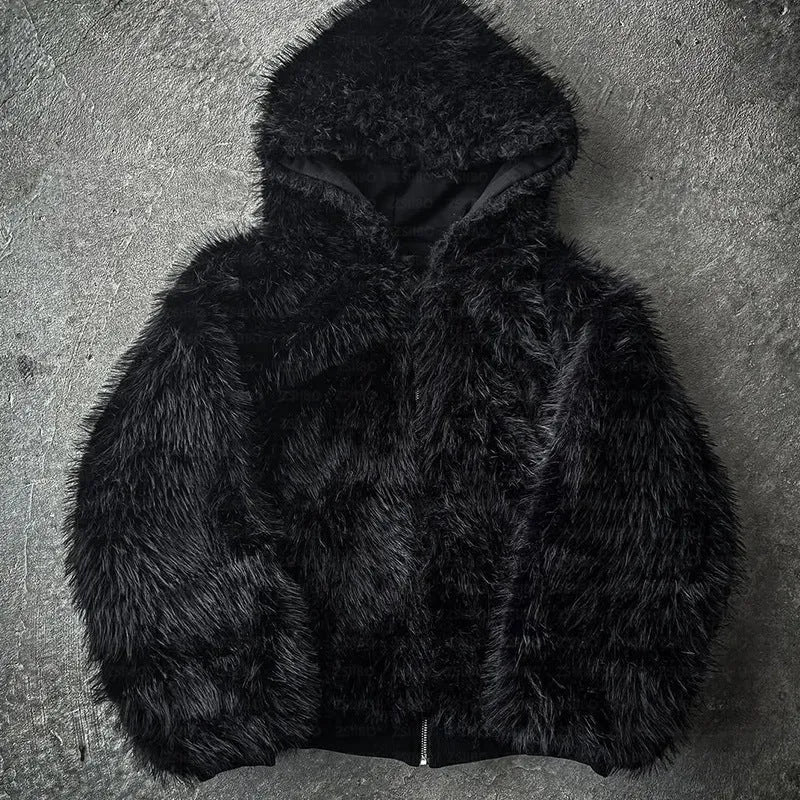 Loose fit polyester coat in black solid colour with long sleeves and cardigan style