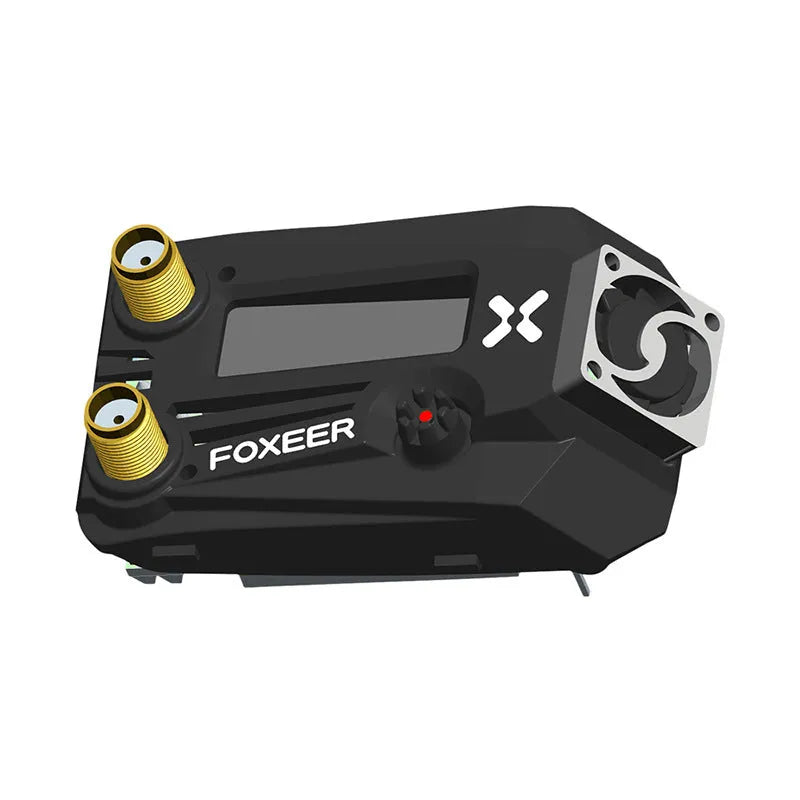 Black FPV dual receiver unit for FatShark goggles showing battery compartment