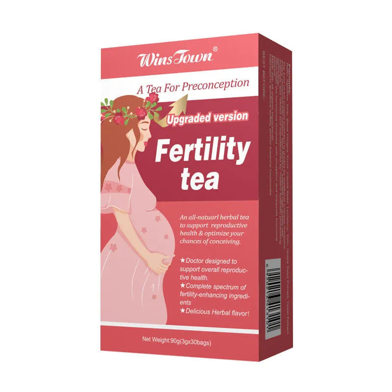 Fertility tea box showing 330 tea bags in 3x30 packaging configuration for herbal reproductive health support