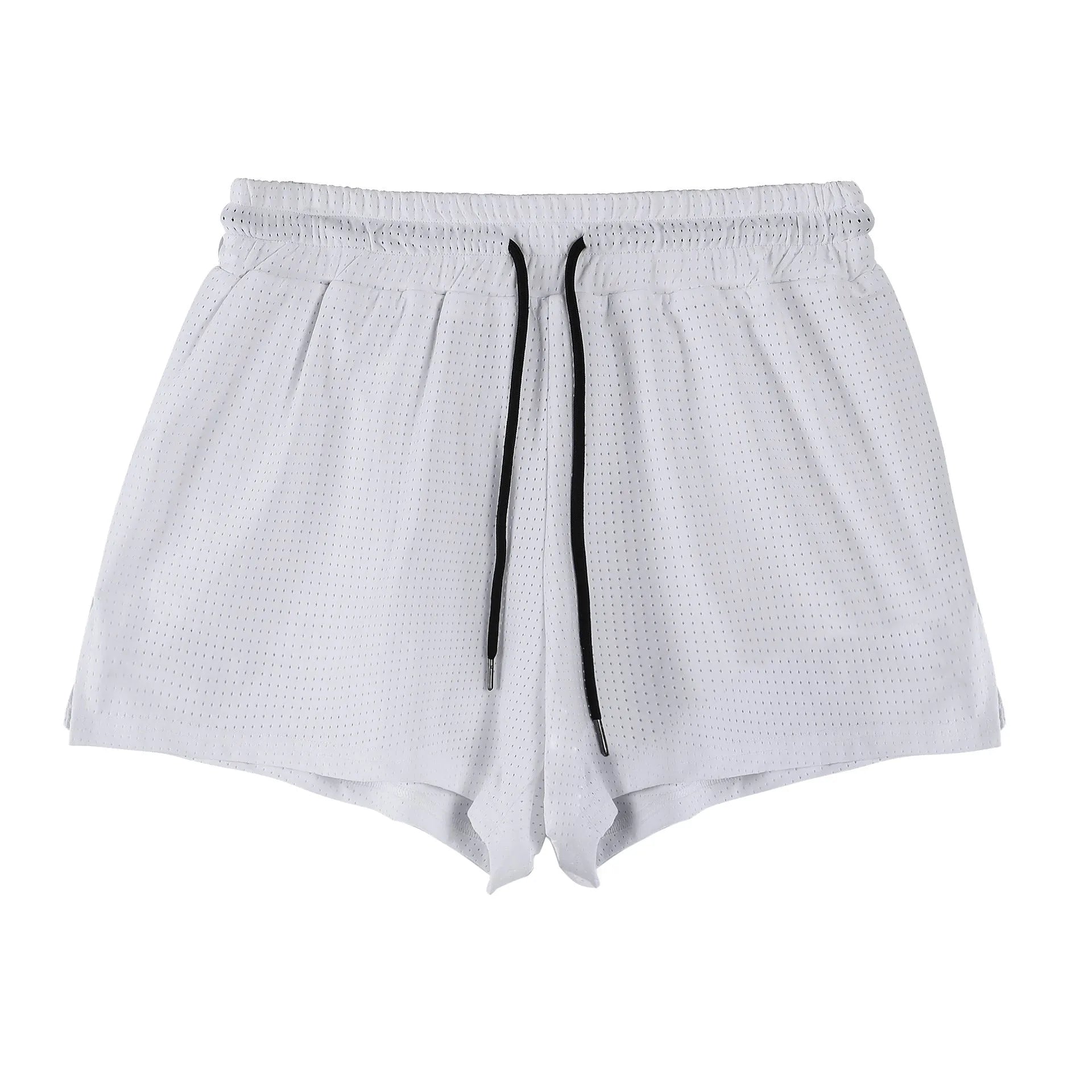 Men's quick-drying nylon summer shorts in white or black with mid-waist design and shorts length