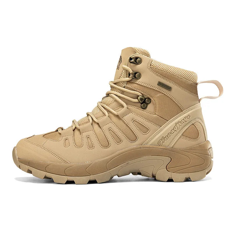 Men's outdoor combat boots in sand colour with space plus Oxford cloth upper and rubber sole