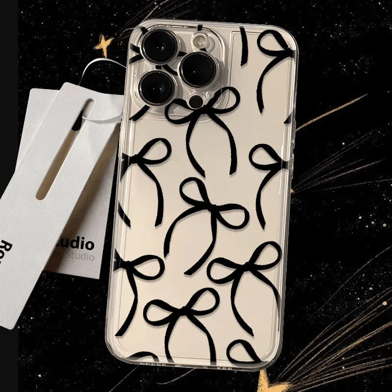Black ribbon bow transparent TPU phone case for Apple iPhone 15 Pro Max